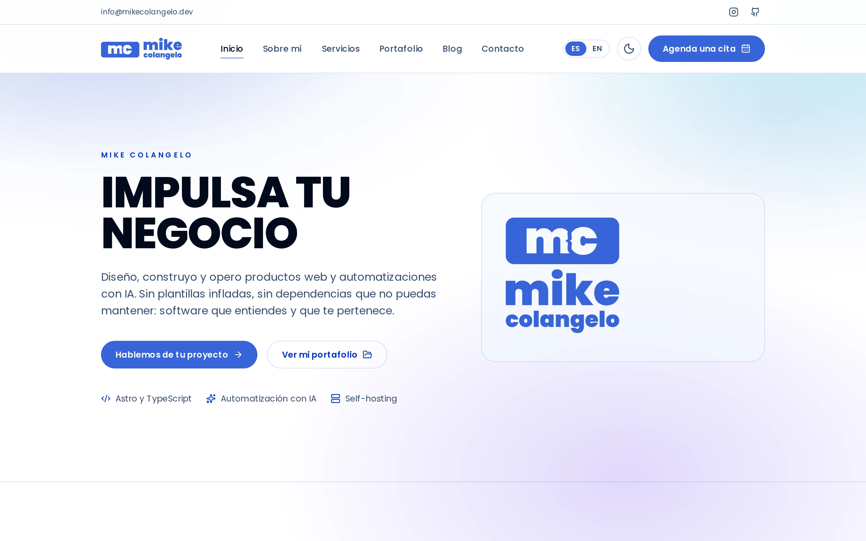 Screenshot of the site of mikecolangelo.dev